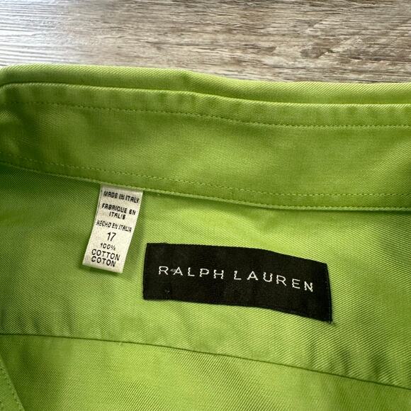Ralph Lauren Black Label Neon Green Mens 17 Long Sleeve Button Down Dress Shirt - Picture 4 of 11